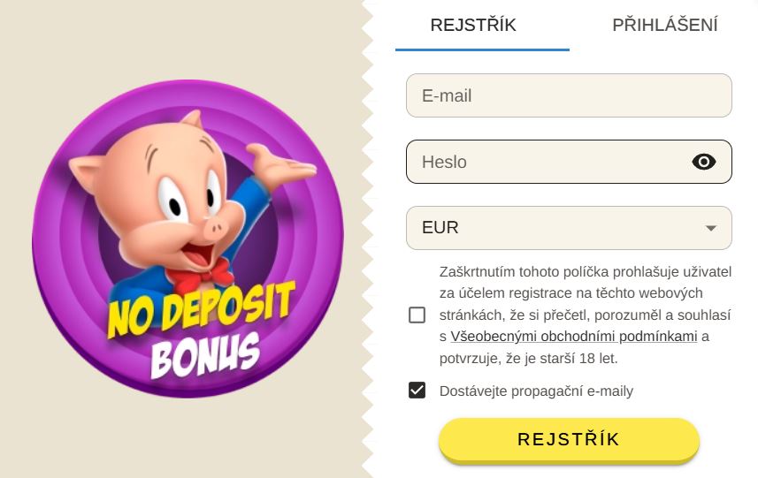Ukázka registrace a bonusu bez vkladu