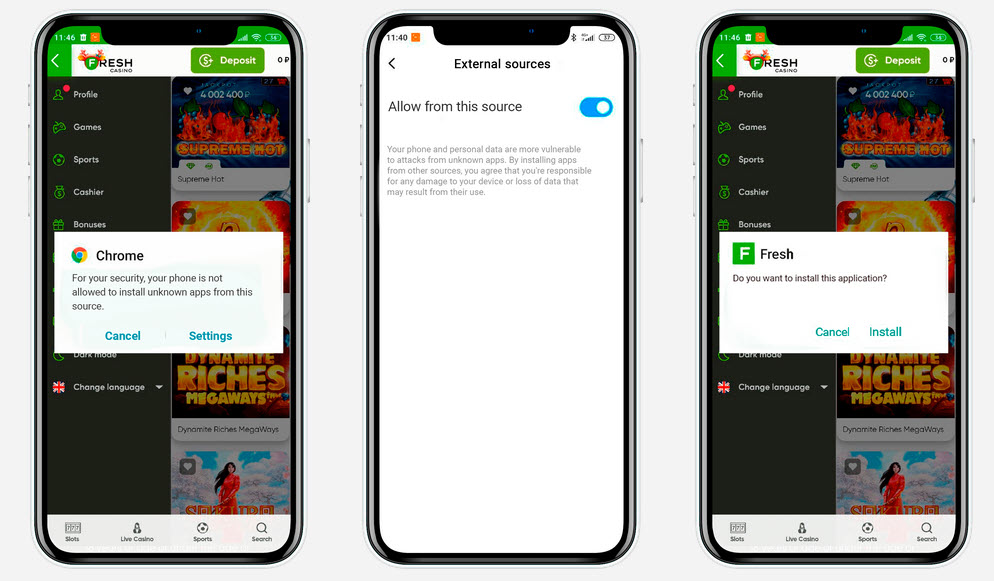 Ukázka instalace mobilní casino aplikace